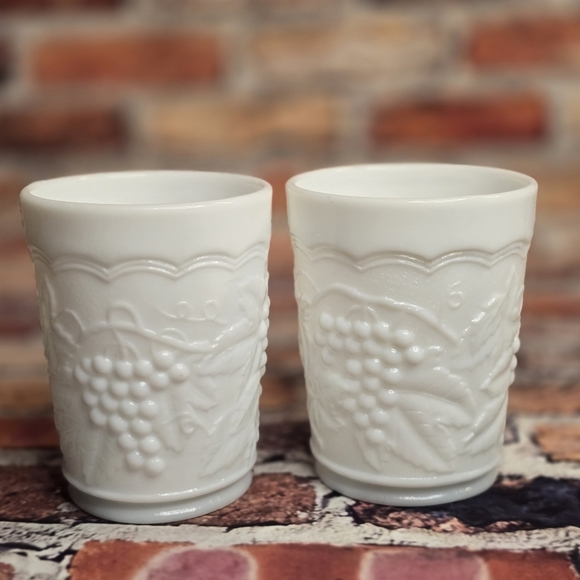 Milk Glass Tumblers Set Of Two Grape Design - Picture 5 of 7
